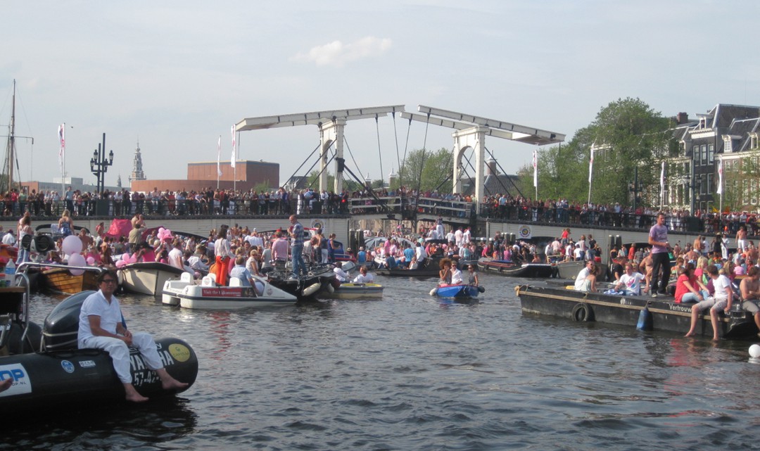 Many, many boats on river Amstel