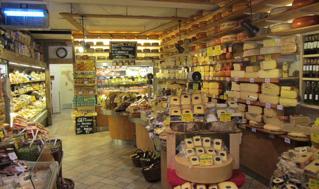 A view of De Kaaskamer as seen when you enter de cheese shop