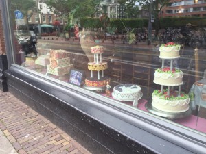 Cakes in window