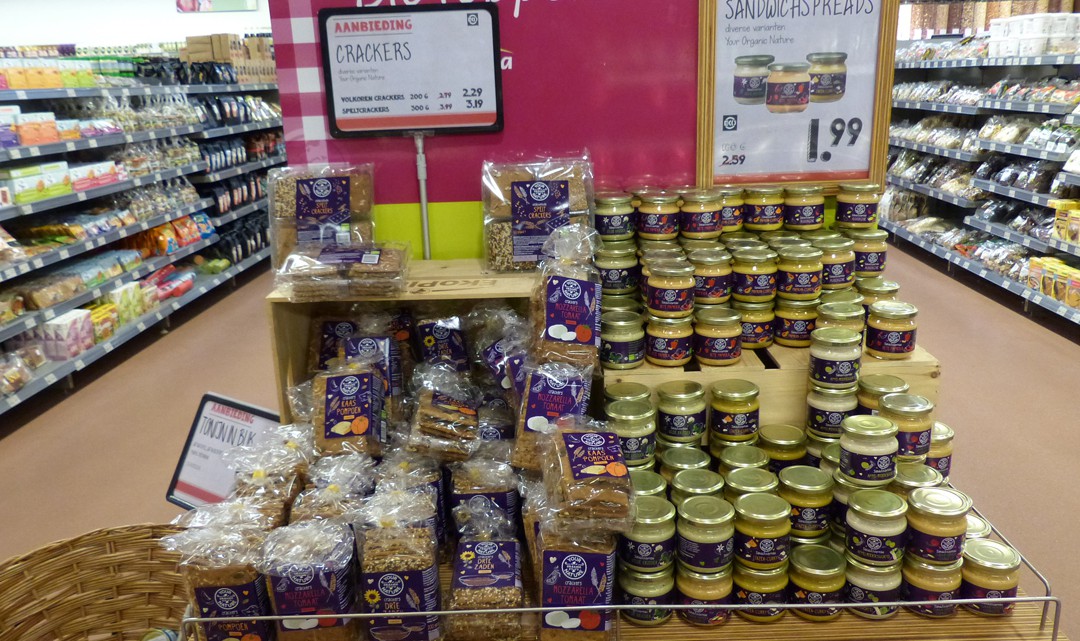 A display with discounted, organic products