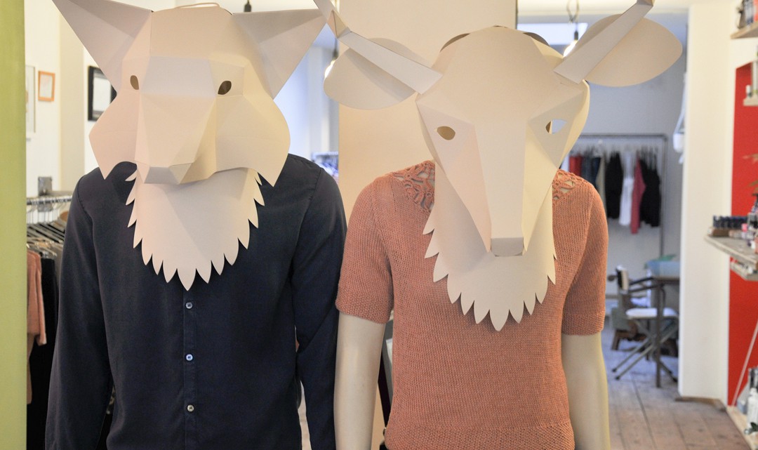 Mannequins with paper animals heads