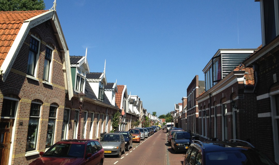 Rows of small houses along a narrow street