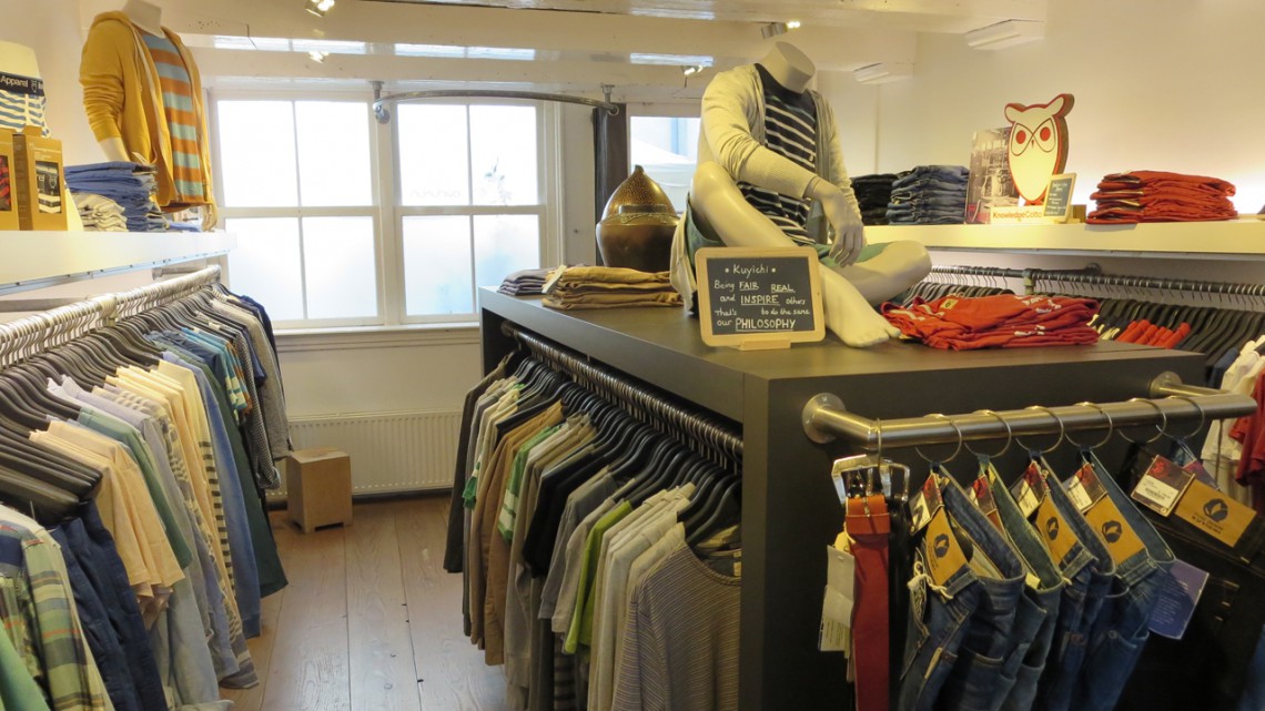 A view over the small, but well stocked men's department