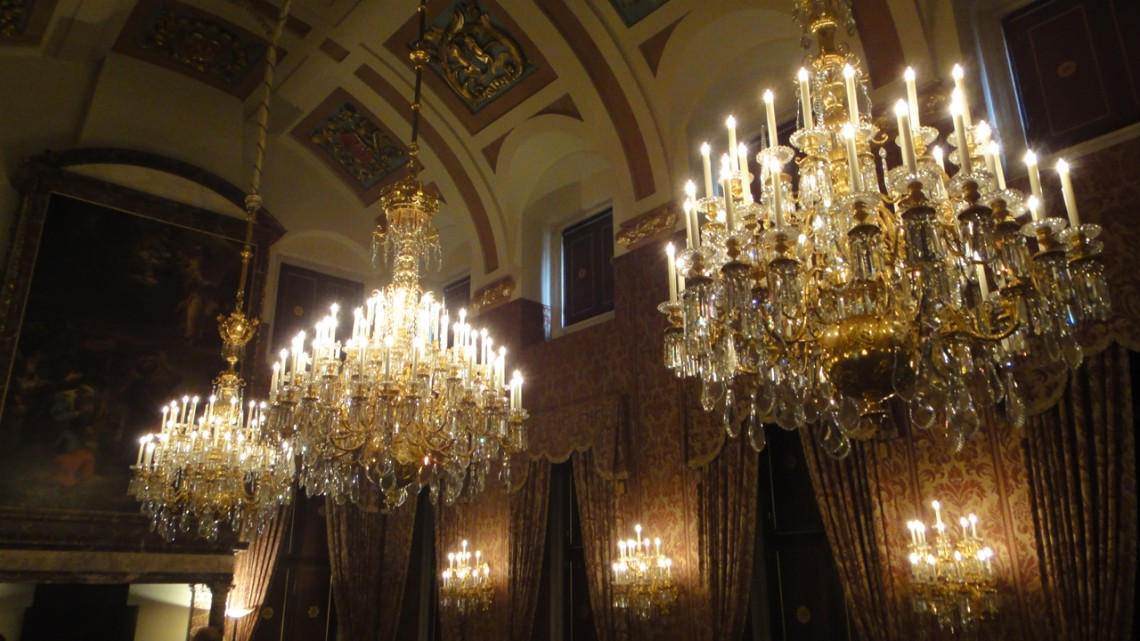 Three enormous chandeliers in a row