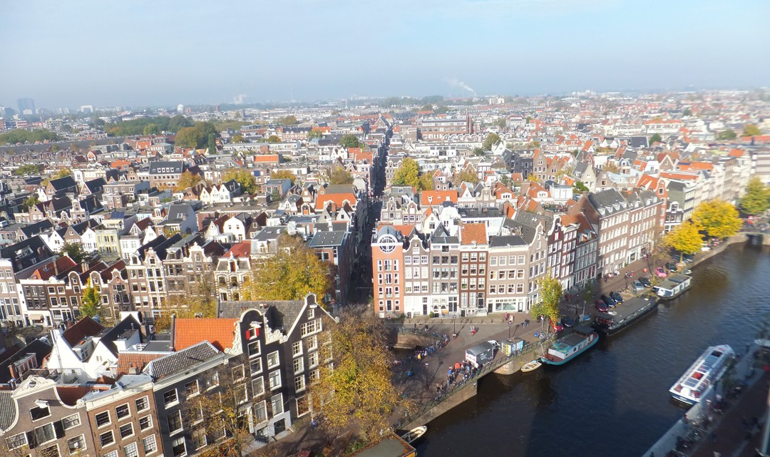 A view over the Jordaan (and the shadow of the tower itself) from the top of the tower