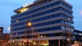 The building of Volkshotel at twilight