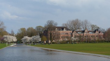 Office buildings in Westerpark with the water garden in de foreground